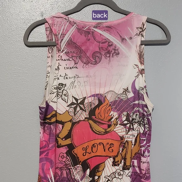 PRESS APPAREL Y2K Ed Hardy Style Purple Tank Mini Dress Small Heart Tattoo 2000s - Picture 7 of 12